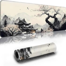 Extended Gaming Mouse Pad Anime Large Desk Pad with Non-Slip Base Full Keyboard Mat with Stitched Edges for Gaming and Office 31.5 x 11.8 inches (Wash Painting)