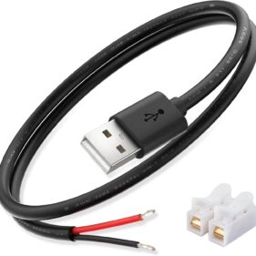 USB-A Power Pigtail to Bare Wire 20AWG 5V 5A Cable 1FT 1 Pack Repair Test | Includes Copper Quick Wire Connector.USB-A plug connects to charger,power bank or USB port for LED and electronics