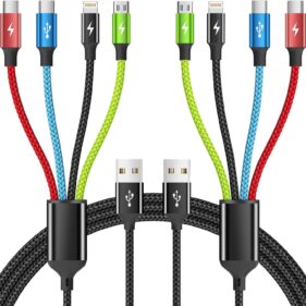 4 in 1 Multi Charging Cable, 2 Pack 5FT Charging Cords for Multiple Devices | USB Cable Phone Charger with USB C, IP and Micro, Nylon Braided, Cruise Essentials 2026, Travel Car Accessories