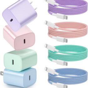 Phone Charger Fast Charging, 4 Pack 20W USB C Wall Charger Block with Cable | 6FT Charging Cable Type C Fast Charge Block Compatible with Phone 14/14 Pro Max/13/13 Pro/12/12 Pro/11/11 Pro/XS, Pad More