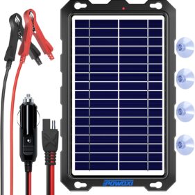 POWOXI 7.5W 12V Solar Battery Charger Trickle Maintainer Kit for Car | Smart Charge Controller | Waterproof | Intelligent Safety Protections | for Boat, Marine, RV, Automotive, Motorcycle, Trailer